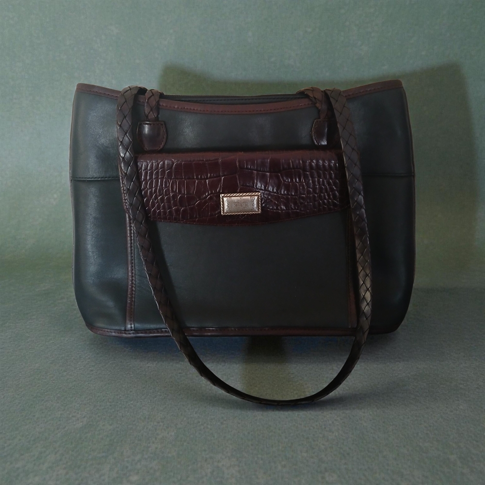 Brighton Black and Brown Tote with Braided Handles